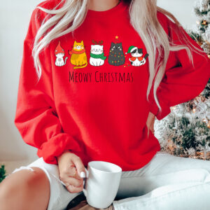 Meowy Christmas Sweatshirt Happy Cat Year Funny Sweatshirt