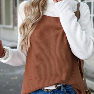 Contrast Turtleneck Solid Color Sweater
