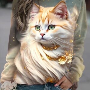Crewneck Cat Print Sweatshirt