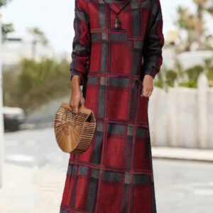Women's Retro Plaid Woolen Dress Plus Size Maxi A-line Skirt