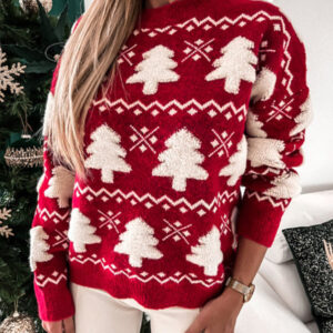 Women's Christmas Jacquard Half Turtle Neck Long Sleeve Sweater