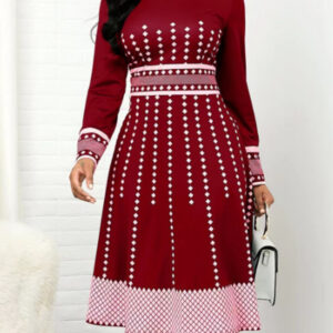Women's Retro Print Long Sleeve Slim Dress