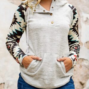 Women's Western Regions Pattern Printing Color Block Hooded Casual Sweater