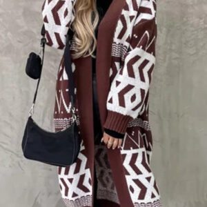 Women's Geometric Jacquard Knitted Mid-length Knitted Cardigan