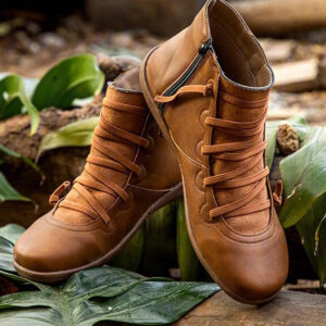 Women's Lace Up Slip On Round Toe Casual Fashion Low Heel Cowboy Boots