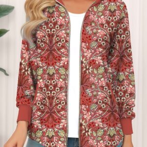 Women's Retro Ethnic Print Hooded Pocket Sweatshirt Jacket