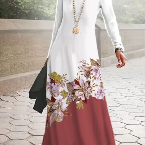 Women's Vintage Floral Print Long Sleeve Casual Maxi Dress
