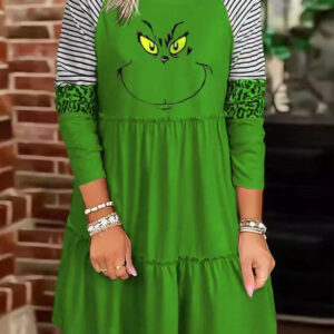 Women's Christmas Grinch Green Furry Striped Dress