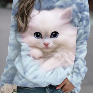 Round Neck Kttiy Printed Long Sleeve Sweatshirt