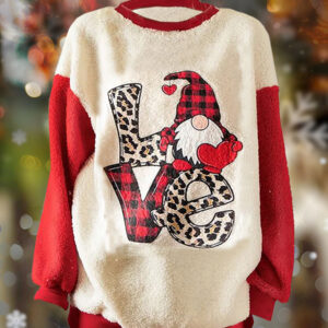 Christmas Print Knitted Casual Loose Round Neck Sweatershirts