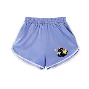 Cute Star Hug Black Cat Light Blue Casual Athletic Shorts