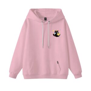 Cute Star Hug Black Cat Print White Oversized Hoodie