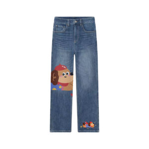 Cute Cartoon Dachshund Puppy Print High Waist Straight Leg Jeans