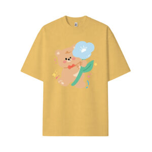 Cute Flower Hugging Brown Bear Coffee Brown Oversized T-Shirt