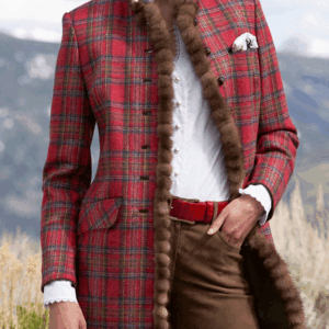 Women's Stand Collar Frayed Plaid Woolen Coat