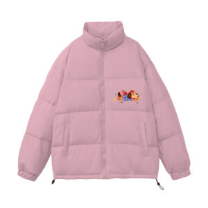 Cute Cartoon Dachshund Puppy Light Gray Stand Collar Puffer Jacket