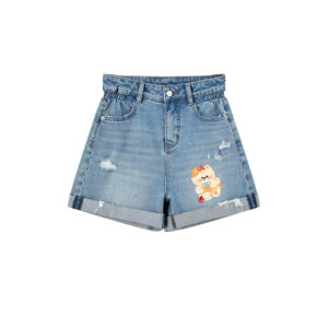 Cute Kawaii Cat Graphic Ripped Denim Shorts | Unique High Waist Summer Shorts