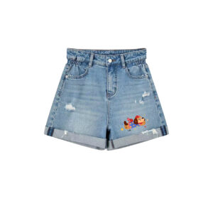 Cute Apple Dachshund Graphic High Waist Ripped Denim Shorts