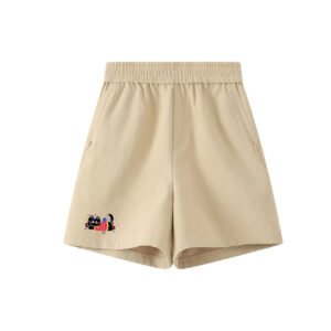 Cute Playful Yarn Ball Black Cat Beige Casual Elastic Waist Shorts