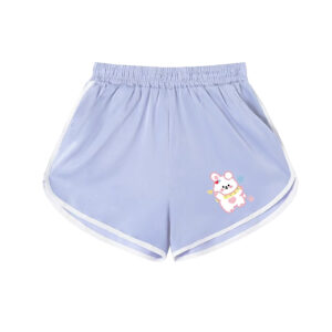 Cute Heart Bunny Graphic Athletic Shorts | Kawaii Light Blue Casual Lounge Shorts