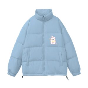 Cute Kawaii Bunny Graphic Pink Puffer Jacket | Casual Winter Zip-Up Warm Coat