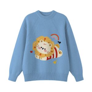Cute Rainbow Baby Lion Graphic Light Blue Crewneck Sweater