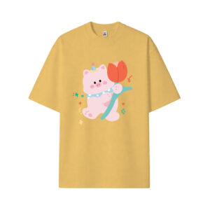 Cute Party Pink Pig Tulip Coffee Brown Oversized T-Shirt