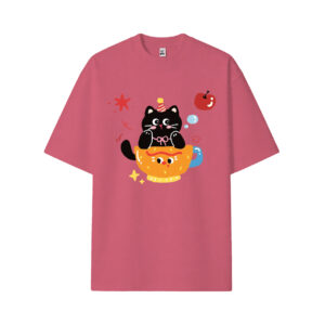 Cute Party Cat in Teacup Graphic Dusty Purple T-Shirt | Kawaii Cartoon Tee