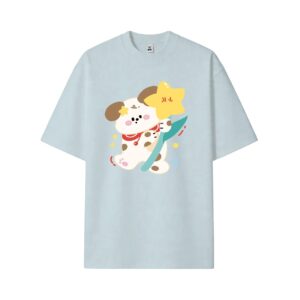 Cute Star Flower Puppy Orange Oversized Casual T-Shirt