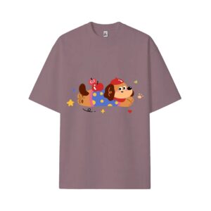 Cute Cartoon Apple Dachshund Graphic Light Gray Casual T-Shirt