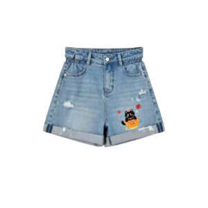 Party Cat In Teacup High Waist Distressed Denim Shorts