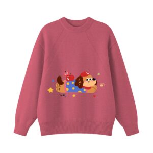 Cute Apple Dachshund Puppy Light Gray Crewneck Knit Sweater