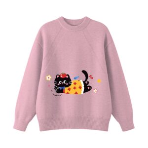 Cute Tomato Black Cat Mauve Crewneck Knit Sweater