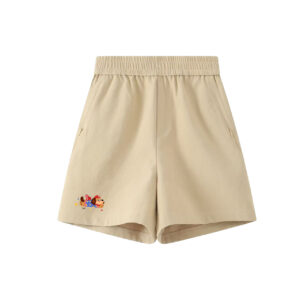 Cute Cartoon Dachshund Puppy Beige Elastic Waist Casual Shorts