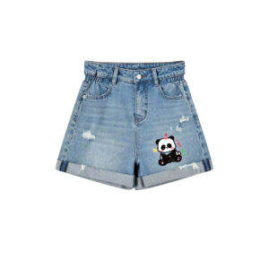 Unique Panda Print Ripped Denim Shorts | One-of-a-Kind Summer Wear