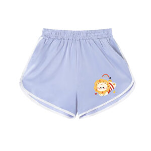 Cute Lion Graphic Athletic Casual Shorts | Kawaii Light Blue Summer Sport Shorts