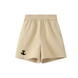 Cute Star-Hugging Black Cat Beige High Waist Casual Shorts