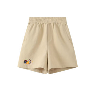 Cute Tomato Black Cat Print Beige Elastic Waist Casual Shorts