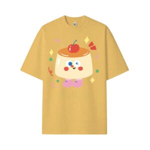 Cute Cherry Pudding Character Light Blue Oversized Casual T-Shirt